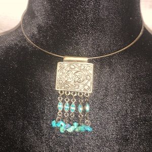 Silver/turquoise wire choker